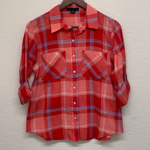 Sanctuary Linen Blend Plaid Button Down Shirt - XSP - Picture 1 of 8